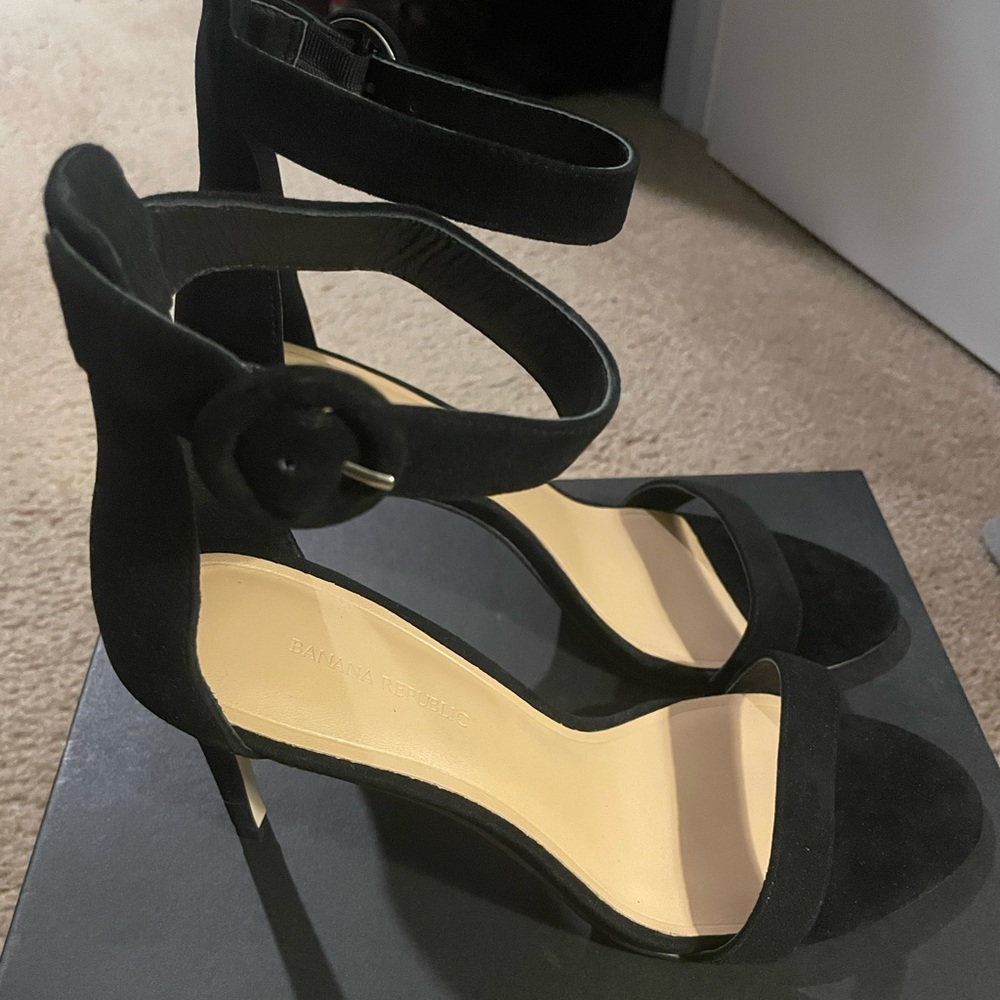 Black Suede stiletto dress sandals, size 10, Banana Republic